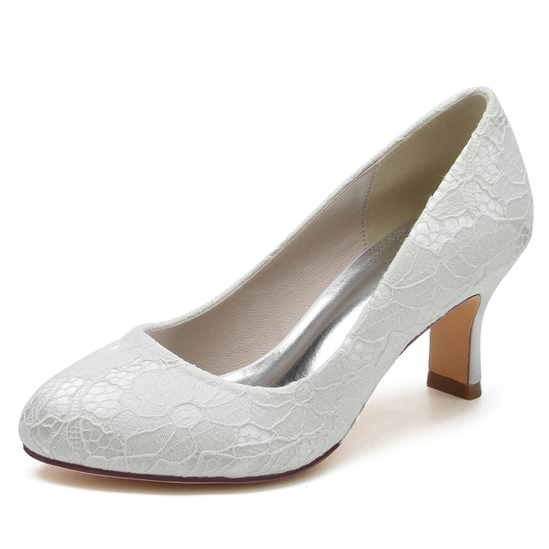 Women's Wedding Shoes Round Toe Mid Heel Lace Minimalism Bridal Shoes