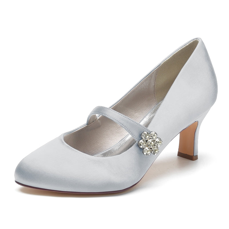 Women's Wedding Shoes White Round Toe Mid Heel Simple Bridal Shoes - Image 10