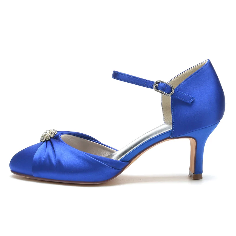 Women's Wedding Shoes Closed Toe Mid Heel Buckle Bridal Shoes with Rhinestone & Ruffles - 이미지 3