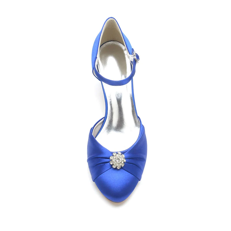 Women's Wedding Shoes Closed Toe Mid Heel Buckle Bridal Shoes with Rhinestone & Ruffles - 이미지 2