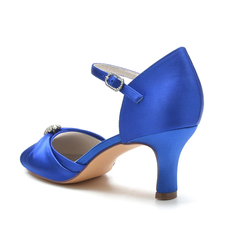 Women's Wedding Shoes Closed Toe Mid Heel Buckle Bridal Shoes with Rhinestone & Ruffles - 이미지 4