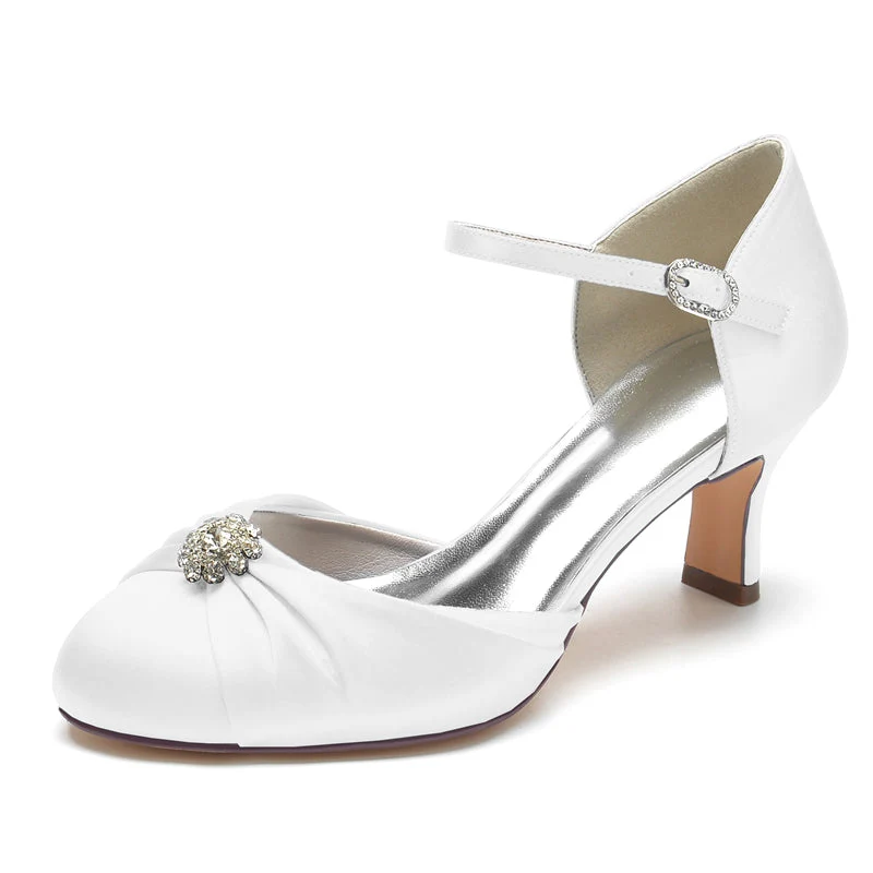 Women's Wedding Shoes Closed Toe Mid Heel Buckle Bridal Shoes with Rhinestone & Ruffles - 이미지 7