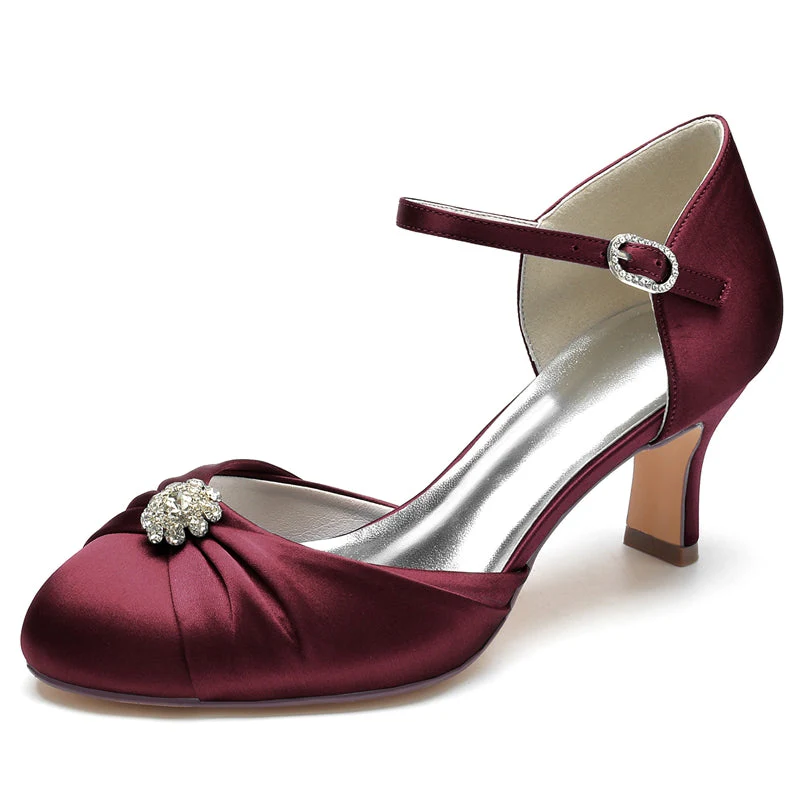 Women's Wedding Shoes Closed Toe Mid Heel Buckle Bridal Shoes with Rhinestone & Ruffles - 이미지 9