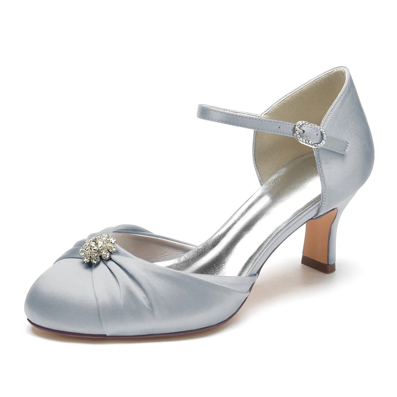 Women's Wedding Shoes Closed Toe Mid Heel Buckle Bridal Shoes with Rhinestone & Ruffles - 이미지 10