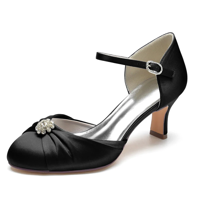 Women's Wedding Shoes Closed Toe Mid Heel Buckle Bridal Shoes with Rhinestone & Ruffles - 이미지 12