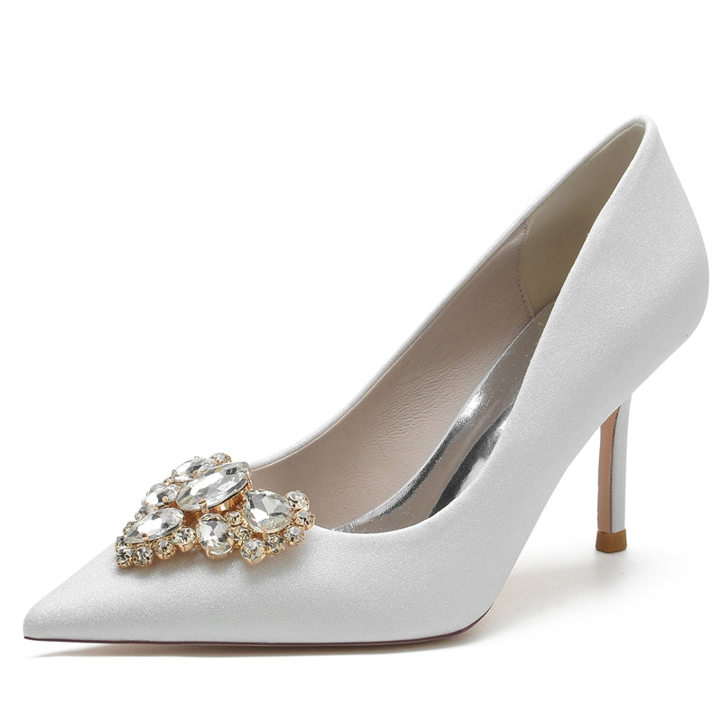 Women's Wedding Shoes Silver Pointed Toe Stiletto Heel Elegant Bridal Shoes with Rhinestone - Image 5