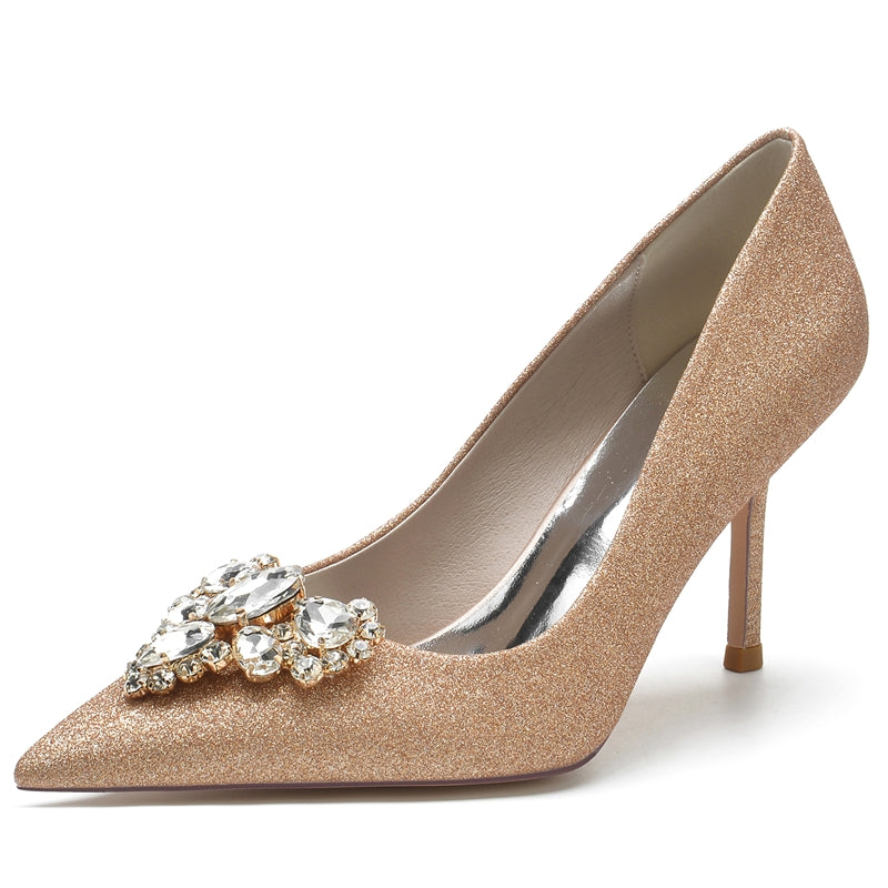 Women's Wedding Shoes Silver Pointed Toe Stiletto Heel Elegant Bridal Shoes with Rhinestone - Image 6