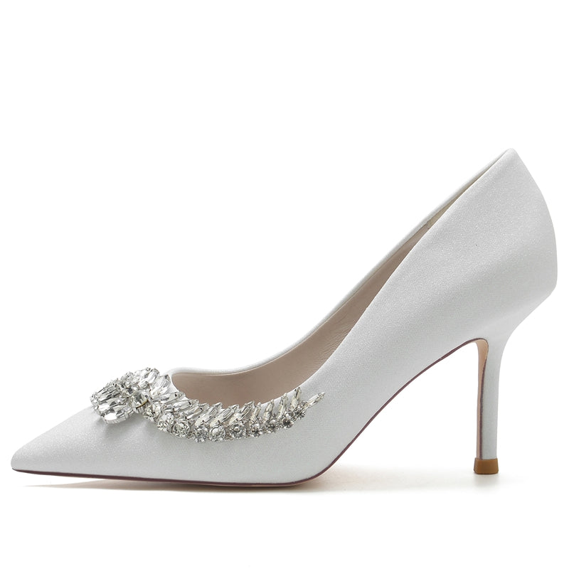 Women's Wedding Shoes Silver Pointed Toe Stiletto Heel Sparkling Bridal Shoes with Rhinestone - Image 3
