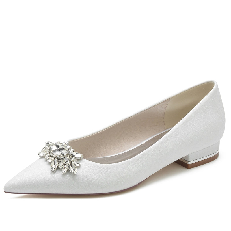 Women's Wedding Shoes Pointed Toe Flat Heel Sparkling Bridal Shoes with Rhinestone - Image 5