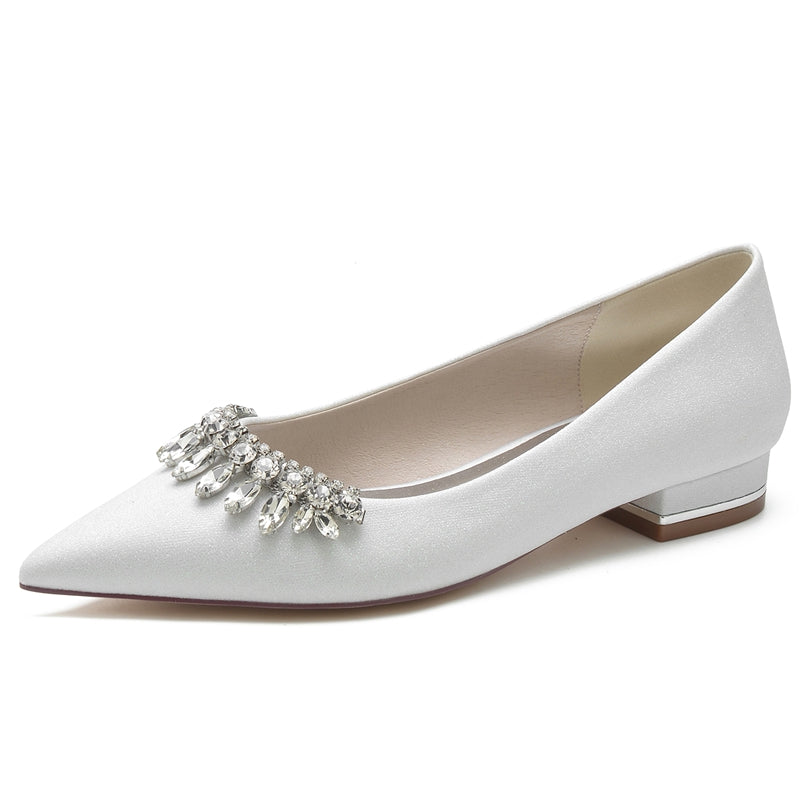 Women's Wedding Shoes Pointed Toe Low Heel Simple Bridal Shoes with Curved Rhinestone - Image 5