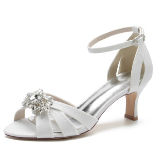 Women's Wedding Shoes Peep Toe Crossed Straps Elegant Bridal Shoes with Exquisite Rhinestone