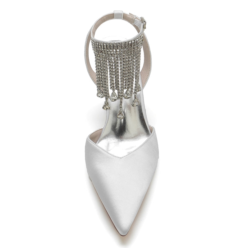 Women's Wedding Shoes Closed Toe Block Heel Buckle Bridal Shoes with Crystal & Tassels - 이미지 4