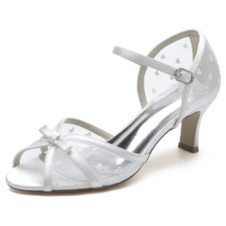 Women's Wedding Shoes Opened Toe Mid Heel Elegant Buckle Bridal Shoes with Printed Heart