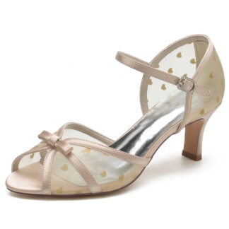 Women's Wedding Shoes Opened Toe Mid Heel Elegant Buckle Bridal Shoes with Printed Heart