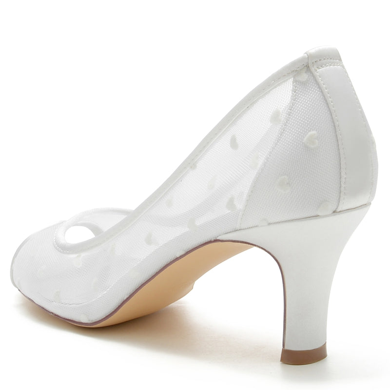 Women's Wedding Shoes Opened Toe Mid Heel Vintage Bridal Shoes with Printed Heart - Image 3