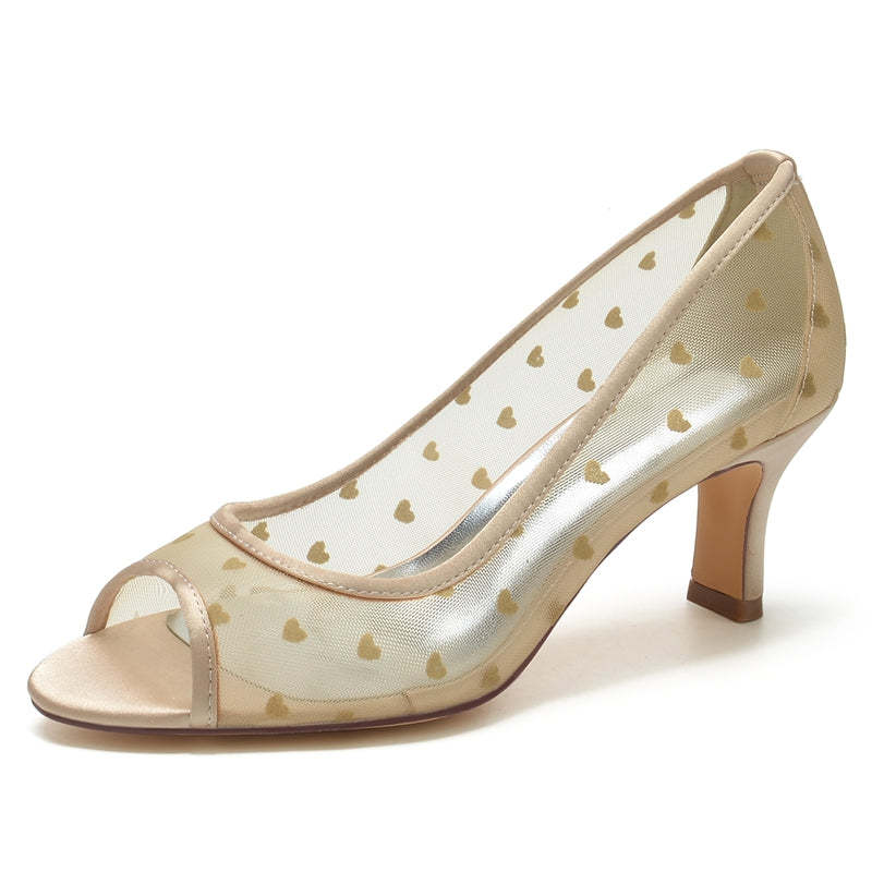 Women's Wedding Shoes Opened Toe Mid Heel Vintage Bridal Shoes with Printed Heart - Image 5