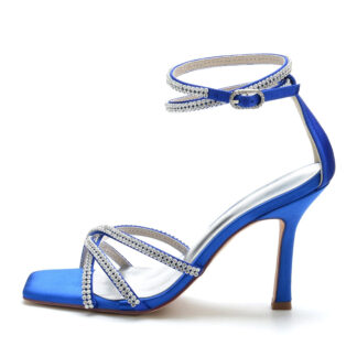 Women's Wedding Shoes Peep Toe Chic Crossed Crystal Straps Ankle Buckle Bridal Shoes