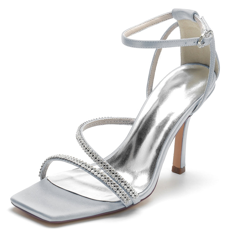 Women's Wedding Shoes Peep Toe High Heel Buckle Bridal Shoes with Crystal Straps - 이미지 11