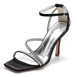 Women's Wedding Shoes Peep Toe High Heel Buckle Bridal Shoes with Crystal Straps