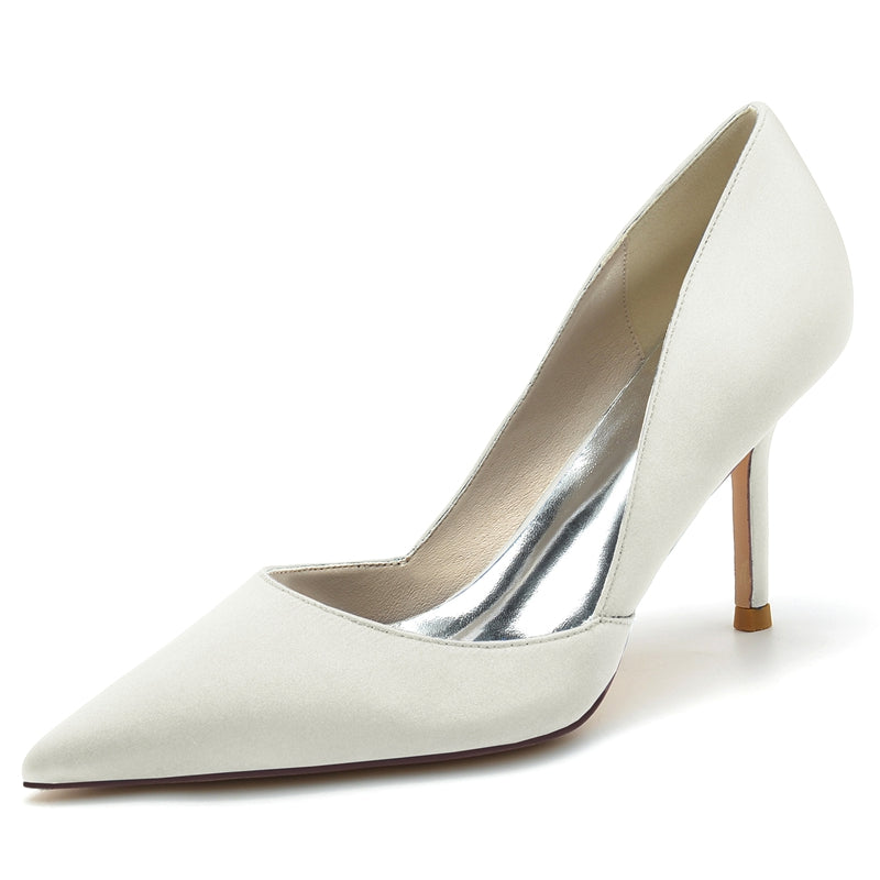 Women's Wedding Shoes Pointed Toe High Heel Silk Satin Minimalism Bridal Shoes - Image 8