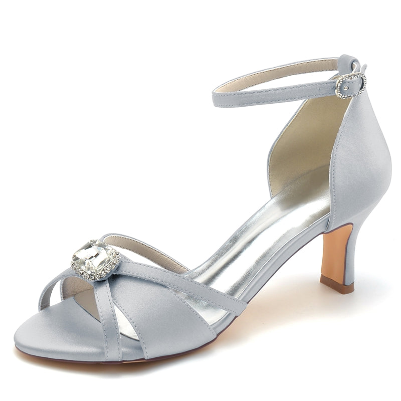 Women's Wedding Shoes Open Toe Crossed Straps Square Rhinestone Buckle Bridal Shoes - 이미지 10