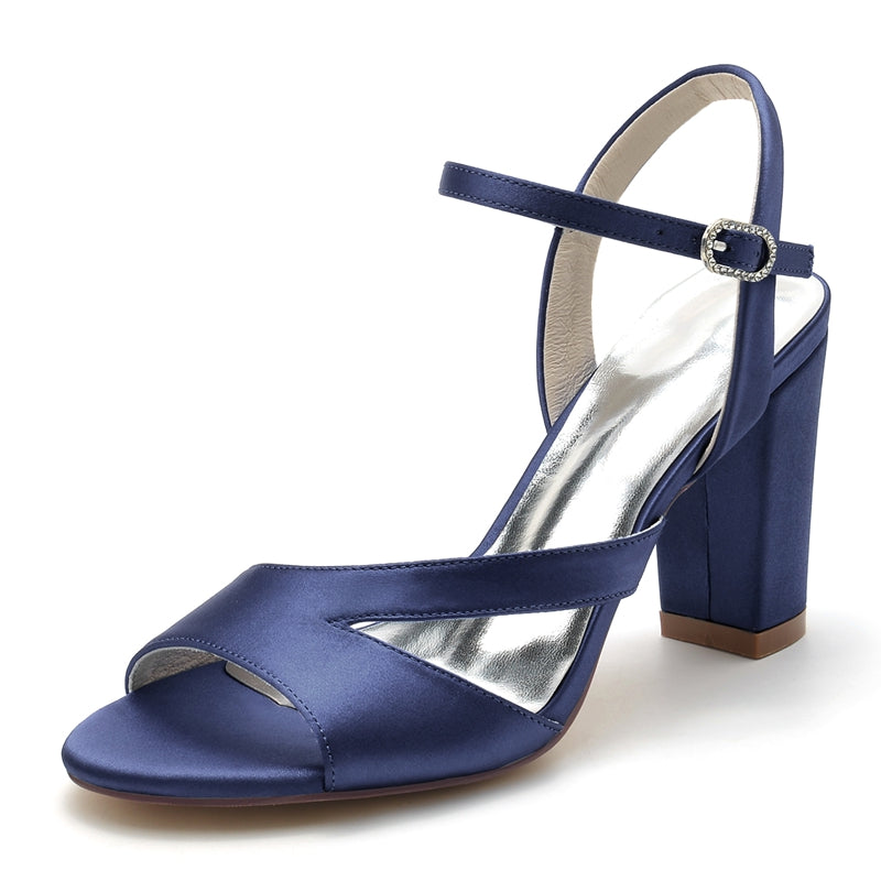 Women's Wedding Shoes Royal Blue Opened Toe Sturdy Heel Fashion Buckle Bridal Shoes - 画像 (5)