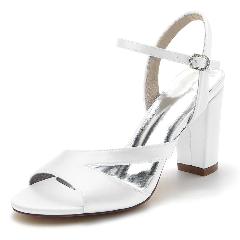 Women's Wedding Shoes Royal Blue Opened Toe Sturdy Heel Fashion Buckle Bridal Shoes - 画像 (7)