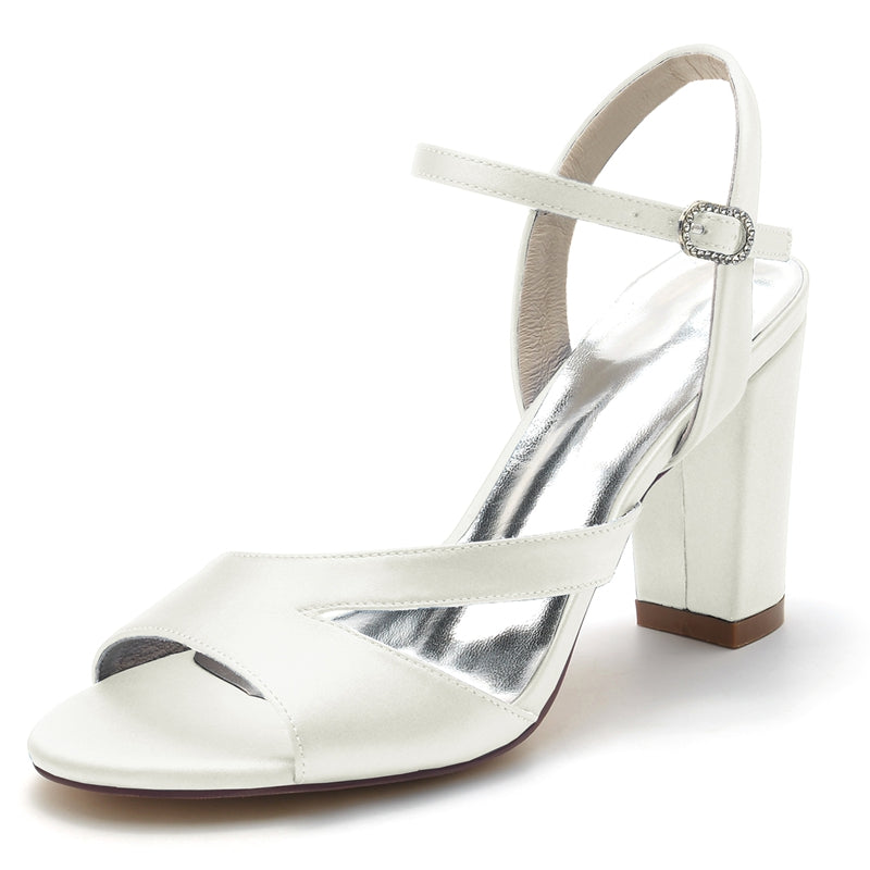 Women's Wedding Shoes Royal Blue Opened Toe Sturdy Heel Fashion Buckle Bridal Shoes - 画像 (8)