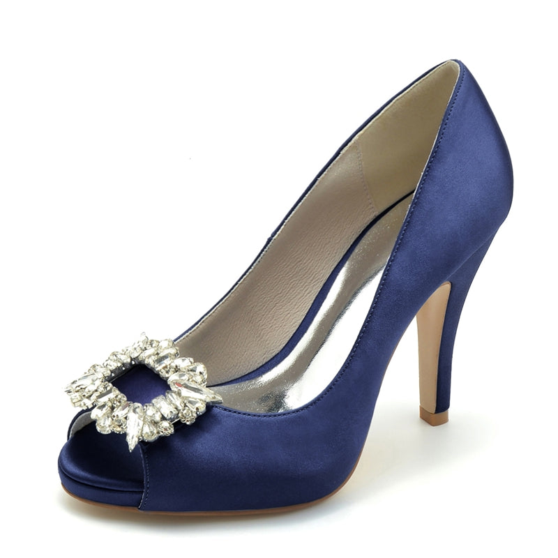Women's Wedding Shoes Champagne Open Toe Elegant Bridal Shoes with Square Rhinestone - 이미지 7