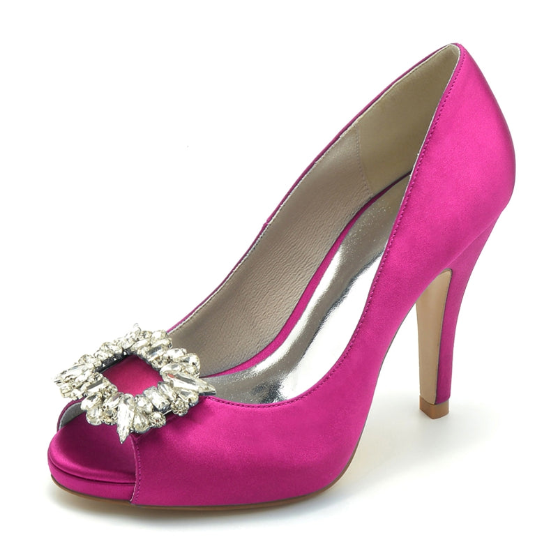 Women's Wedding Shoes Champagne Open Toe Elegant Bridal Shoes with Square Rhinestone - 이미지 8