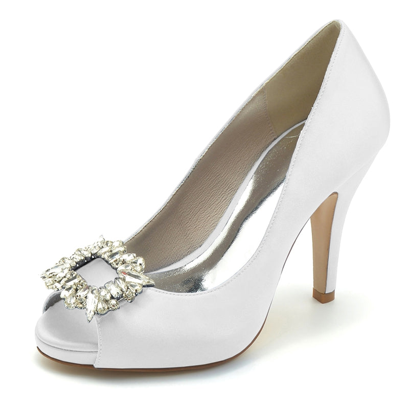 Women's Wedding Shoes Champagne Open Toe Elegant Bridal Shoes with Square Rhinestone - 이미지 9