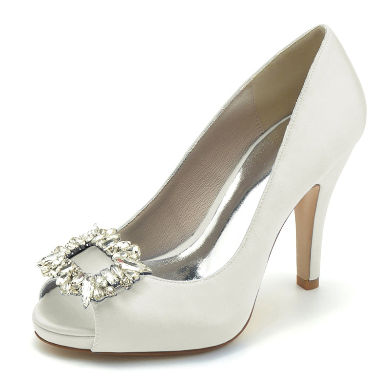 Women's Wedding Shoes Champagne Open Toe Elegant Bridal Shoes with Square Rhinestone - 이미지 10