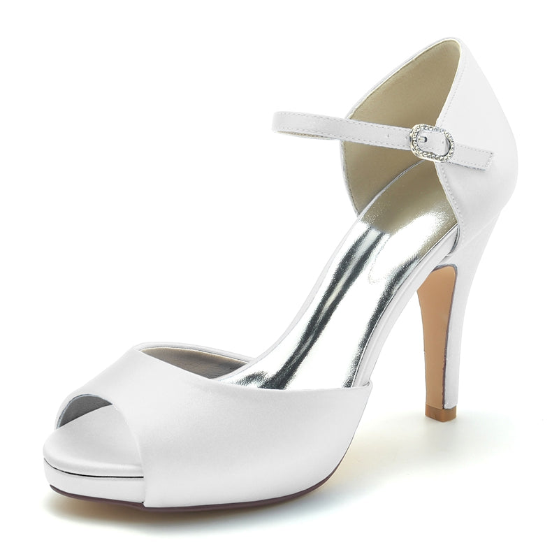 Women's Wedding Shoes Peep Toe Stiletto Heel High-End Minimalism Buckle Bridal Shoes - 画像 (7)