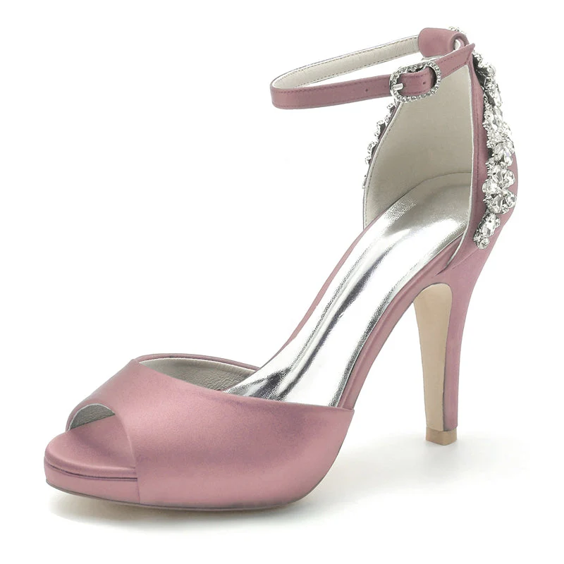 Women's Wedding Shoes Peep Toe Stiletto Heel Exquisite Buckle Bridal Shoes with Rhinestone - 이미지 9