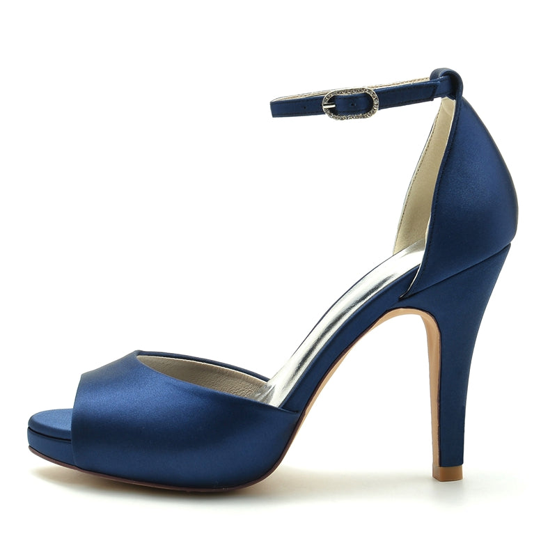 Women's Wedding Shoes Thick Sole Peep Toe High Heel Buckle Simple Bridal Shoes - Image 3