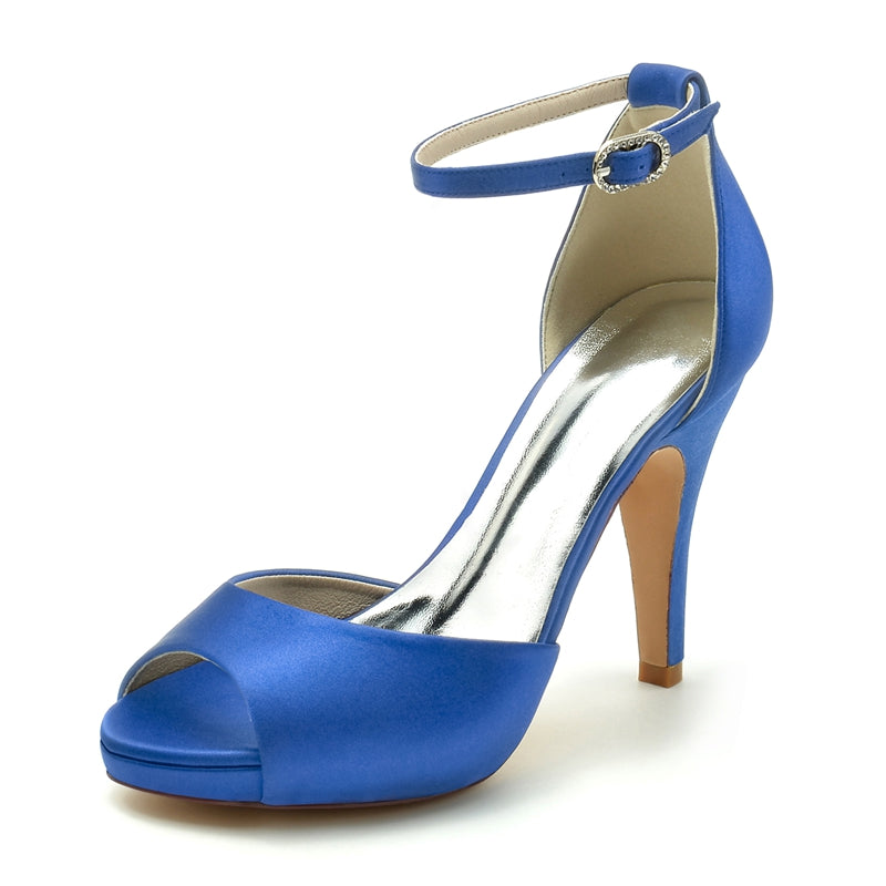 Women's Wedding Shoes Thick Sole Peep Toe High Heel Buckle Simple Bridal Shoes - Image 5