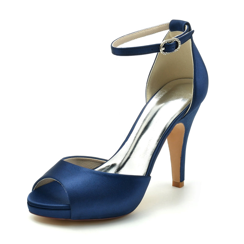 Women's Wedding Shoes Thick Sole Peep Toe High Heel Buckle Simple Bridal Shoes
