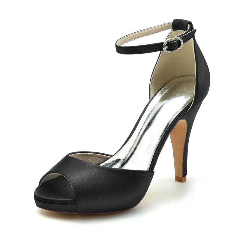 Women's Wedding Shoes Thick Sole Peep Toe High Heel Buckle Simple Bridal Shoes - Image 12