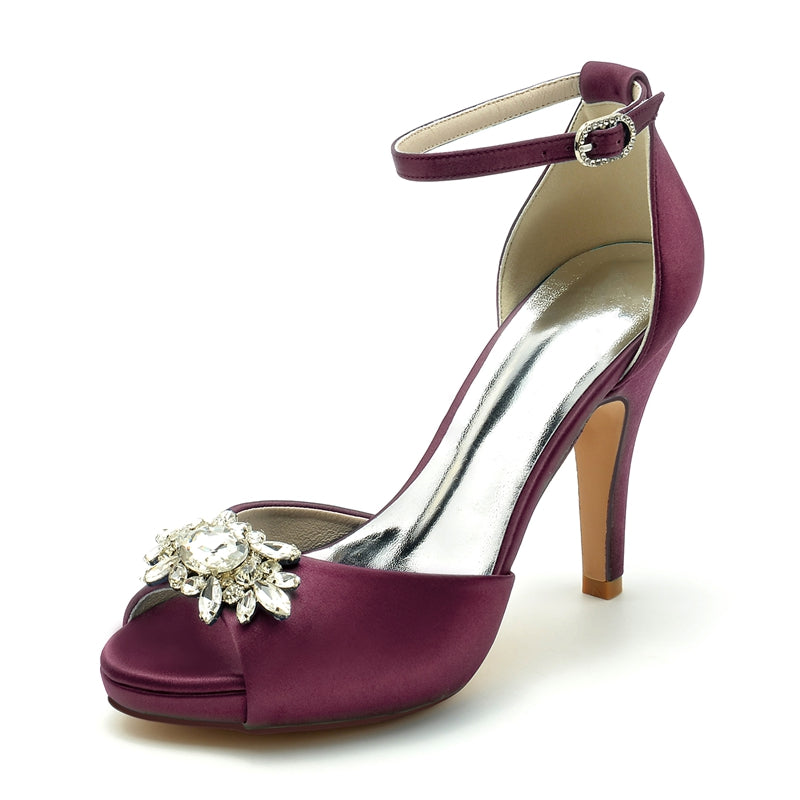 Women's Wedding Shoes Thick Sole Peep Toe Stiletto Heel Buckle Bridal Shoes with Rhinestone - Image 11