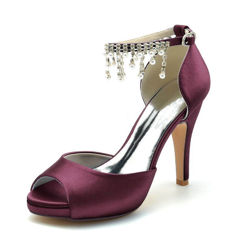 Women's Wedding Shoes Black Peep Toe Thick Sole Buckle Bridal Shoes with Pearl Tassel - Image 10