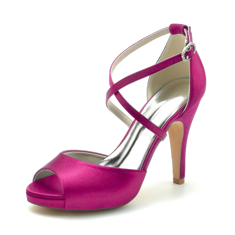 Women's Wedding Shoes Silver High Heel Thick Sole Crossed Straps Elegant Bridal Shoes - Image 7