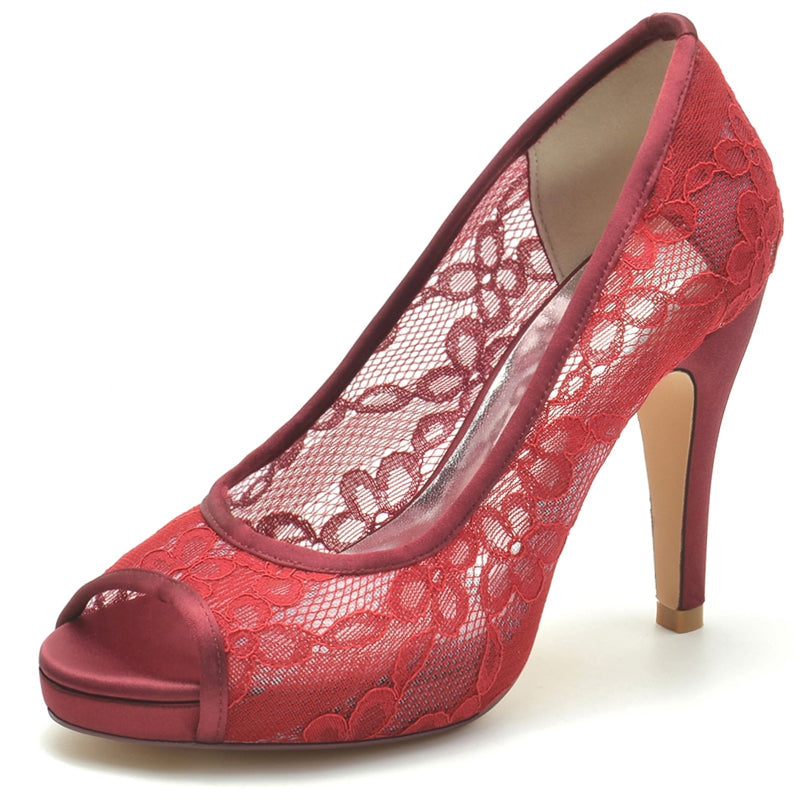 Women's Wedding Shoes Lace Pointed Toe Stiletto Heel Bridal Shoes with Crystals - Image 6