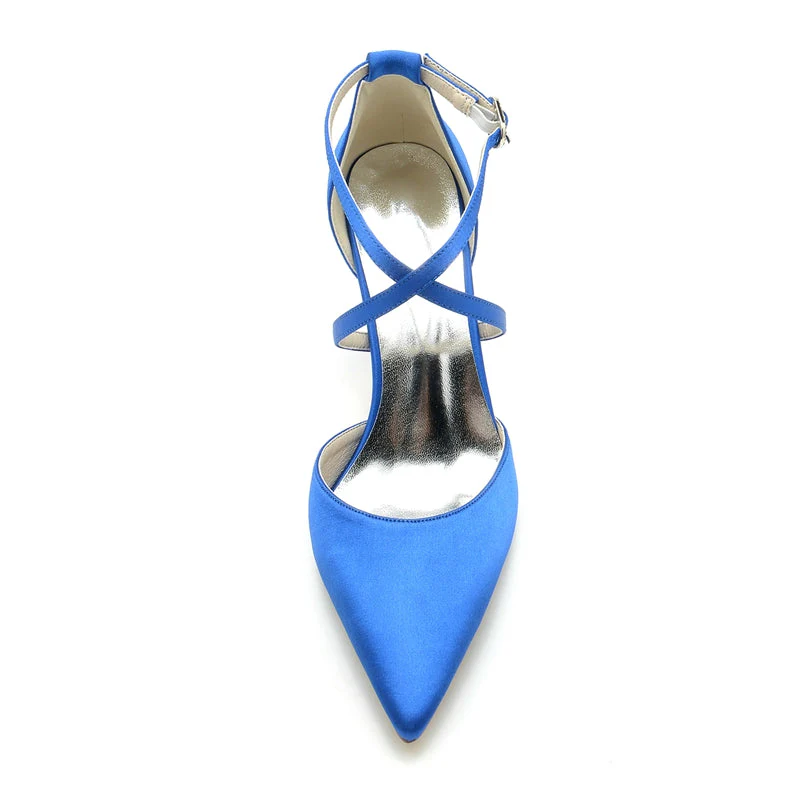 Women's Wedding Shoes High Heel Pointed Toe Crossed Straps Simple Bridal Shoes - 이미지 4