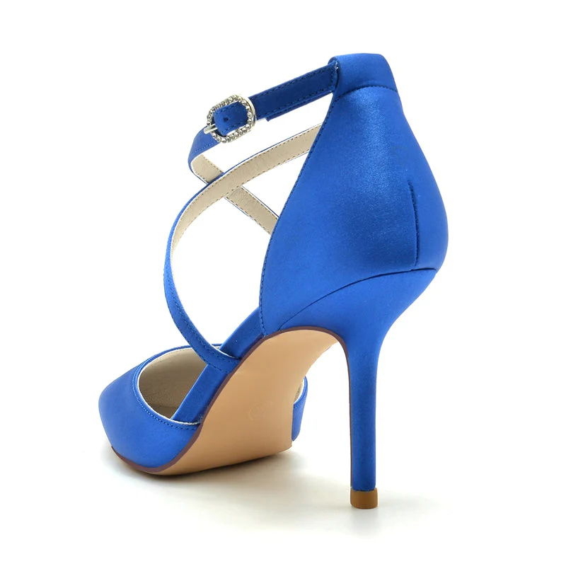 Women's Wedding Shoes High Heel Pointed Toe Crossed Straps Simple Bridal Shoes - 이미지 5