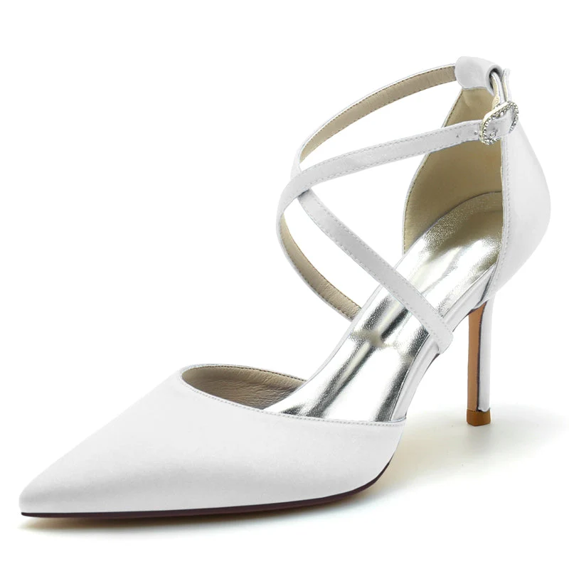Women's Wedding Shoes High Heel Pointed Toe Crossed Straps Simple Bridal Shoes - 이미지 7
