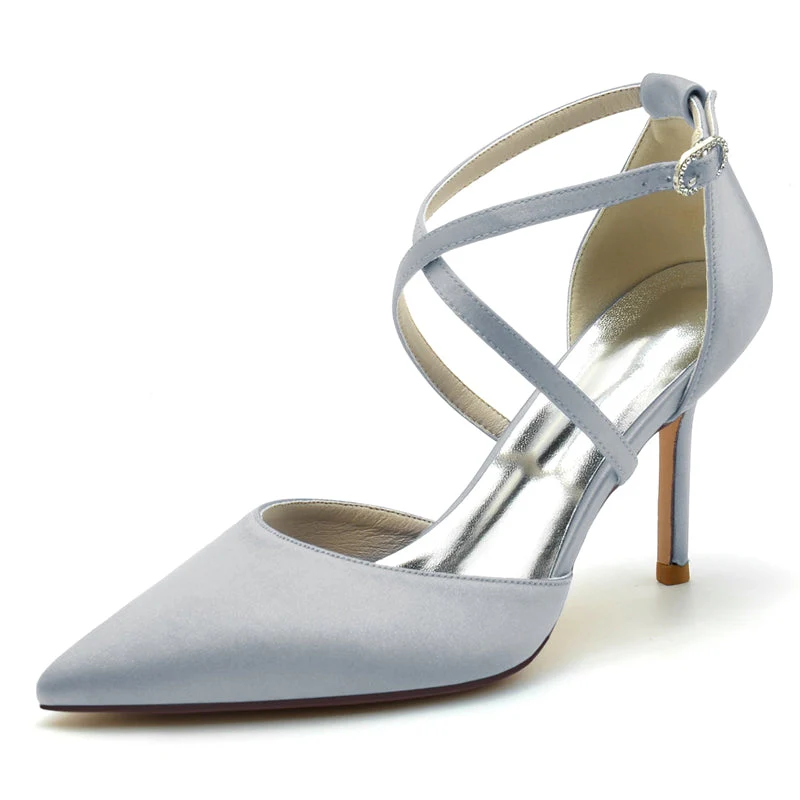 Women's Wedding Shoes High Heel Pointed Toe Crossed Straps Simple Bridal Shoes - 이미지 10