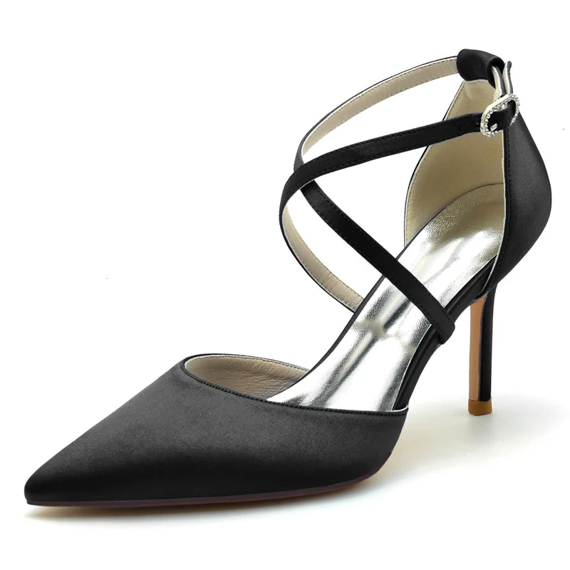 Women's Wedding Shoes High Heel Pointed Toe Crossed Straps Simple Bridal Shoes - 이미지 12
