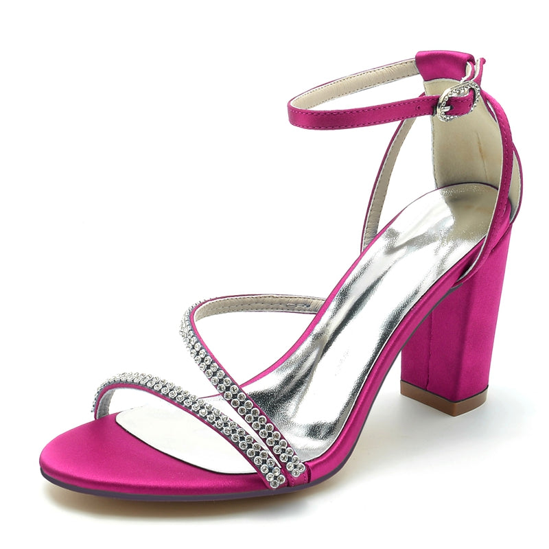 Women's Wedding Shoes Opened Toe Chunky Heel Crossed Crystal Straps Fashionable Buckle Bridal Shoes - 이미지 6