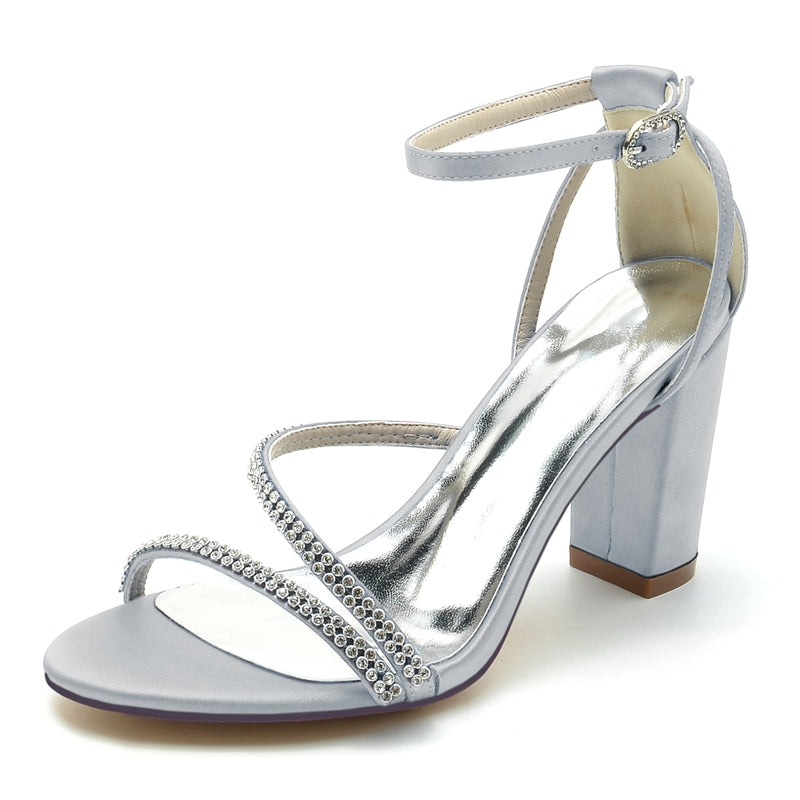 Women's Wedding Shoes Opened Toe Chunky Heel Crossed Crystal Straps Fashionable Buckle Bridal Shoes - 이미지 10