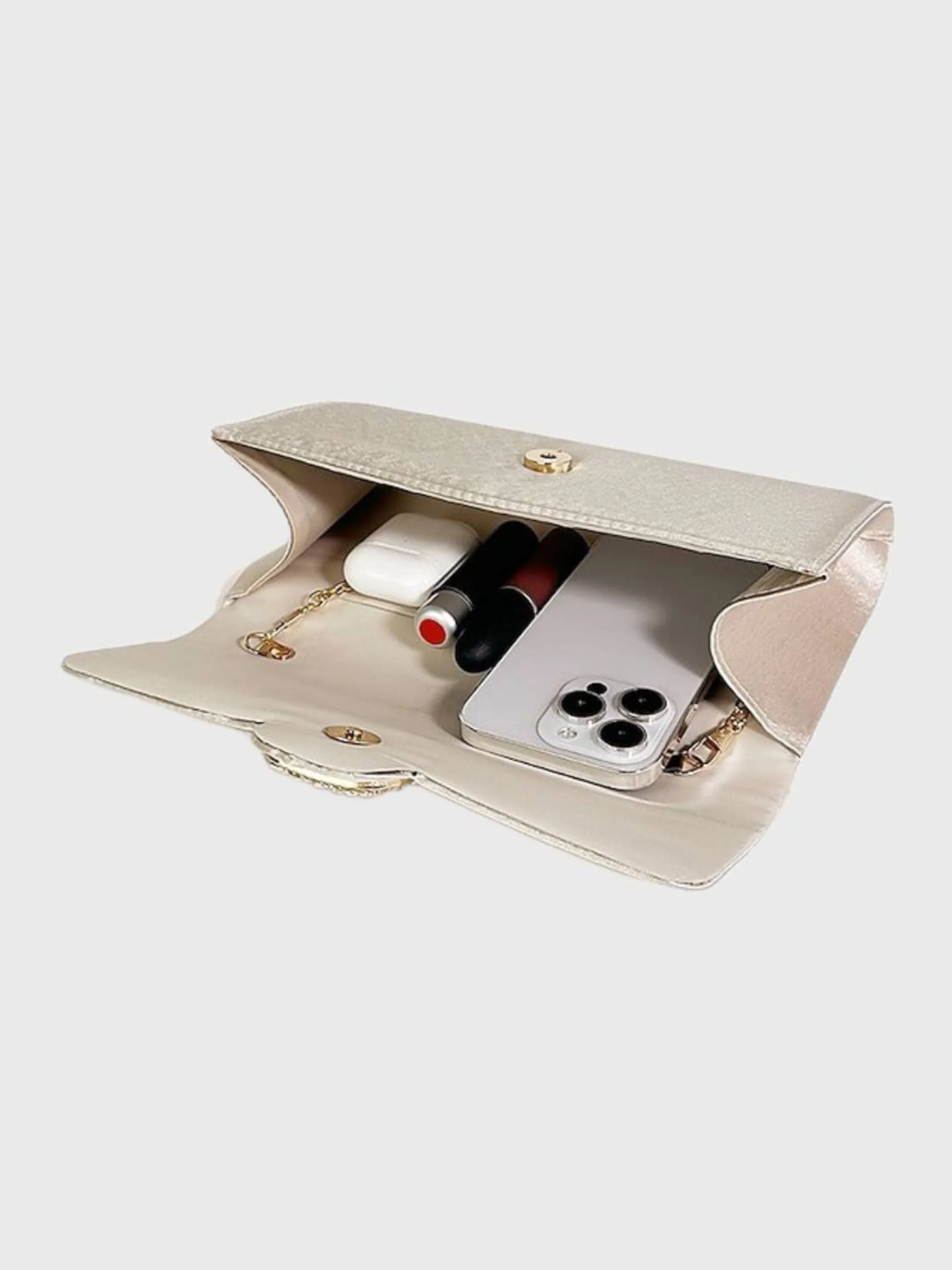 Black Satin Elegant Clutch Bag with Rhinestone Buckle - Image 7